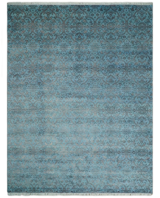 9x12 Fine Hand Knotted Blue and Brown Traditional Vintage Persian Wool and Silk Area Rug | AGR32 - Tampa Home & Garden Store