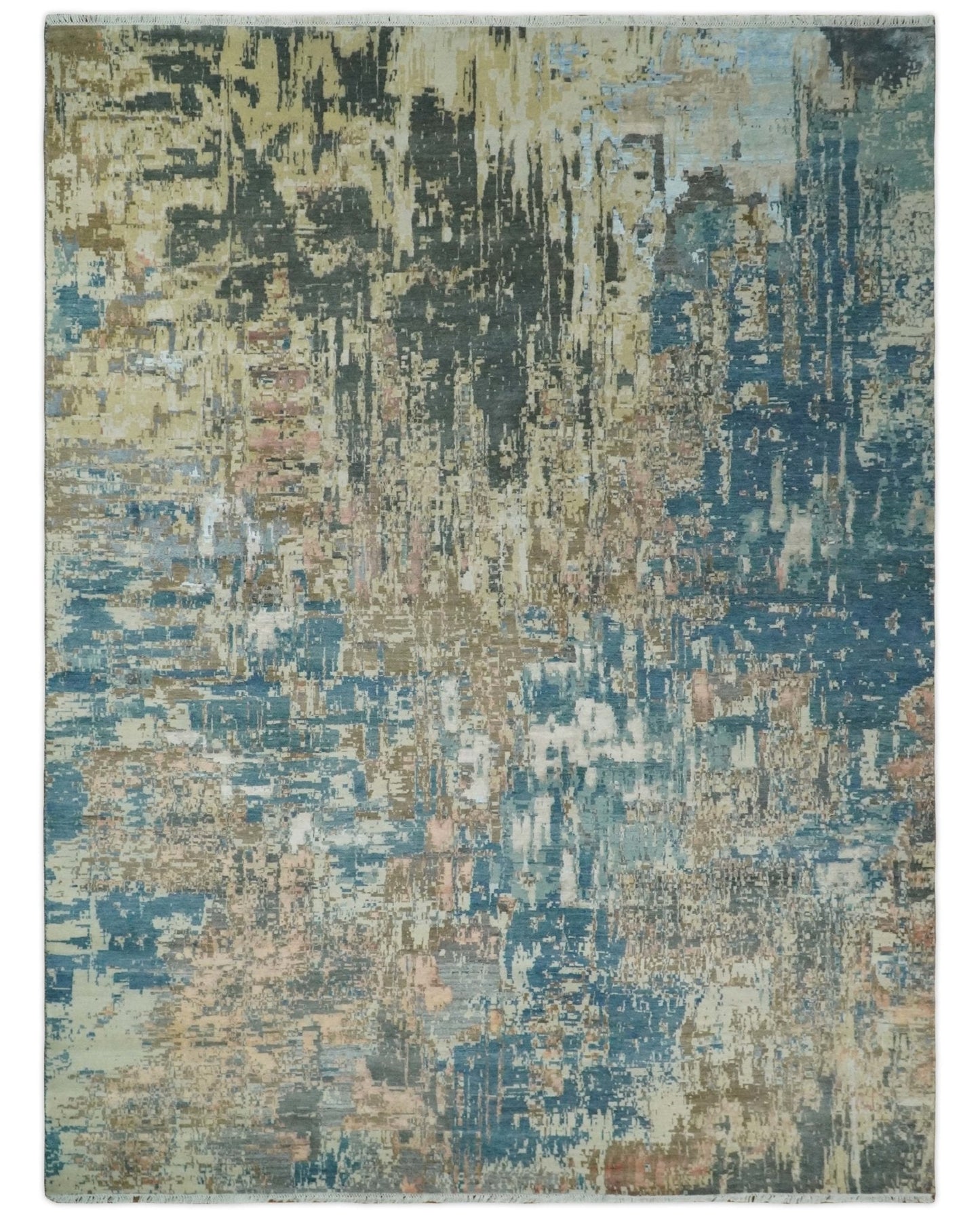 Alfombra de lana abstracta moderna multicolor anudada a mano de 23 x 30 cm | AGR34