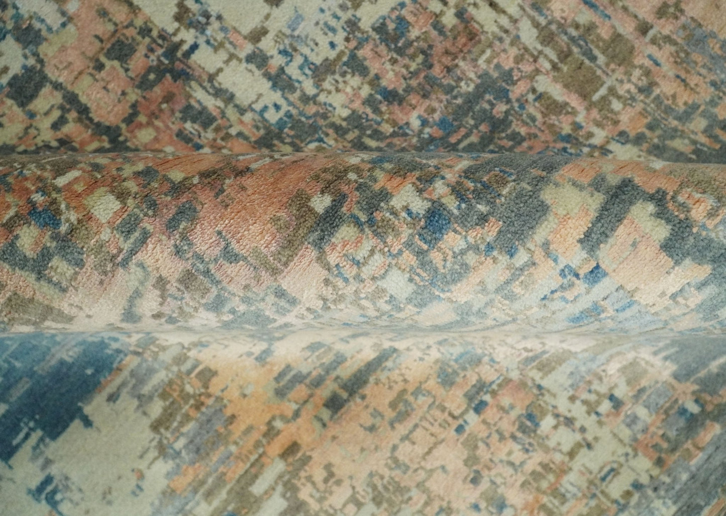 Alfombra de lana abstracta moderna multicolor anudada a mano de 23 x 30 cm | AGR34