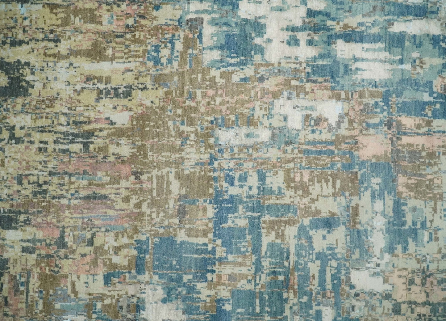 Alfombra de lana abstracta moderna multicolor anudada a mano de 23 x 30 cm | AGR34