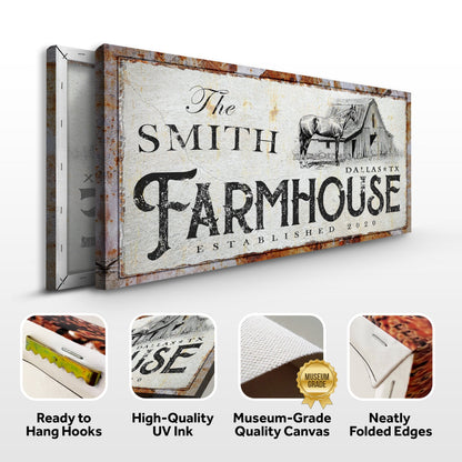 Rustic Horse Farmhouse Sign canvas by Tailored Canvases horse and barn image on backdrop on Tampa Home & Garden Store