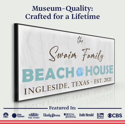Beach House Sign canvas by Tailored Canvases with turquoise lettering on Tampa Home & Garden Store