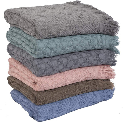 Kasentex 100% Cotton Soft Knitted Throw Blanket, Room Decor, Graduation Gifts, Fathers Day Gift, Mom Gift