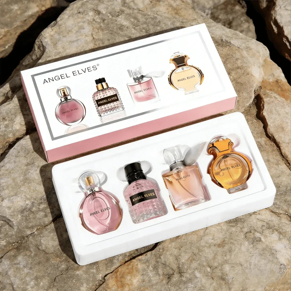 Angel Elves unisex perfume gift set with 5 mini bottles in pink and amber hues in foam tray on Tampa Home & Garden Store