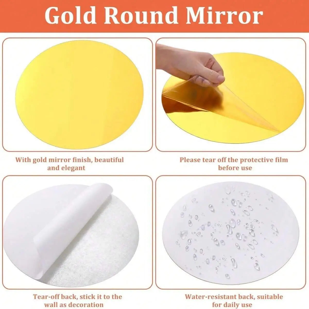 Perfecsy 10pcs gold round acrylic wall mirror centerpiece with peel-off film backing on Tampa Home & Garden Store