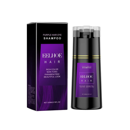 EELHOE purple hair dye shampoo 2-piece set black bottle with gold bands label beside box on Tampa Home & Garden Store
