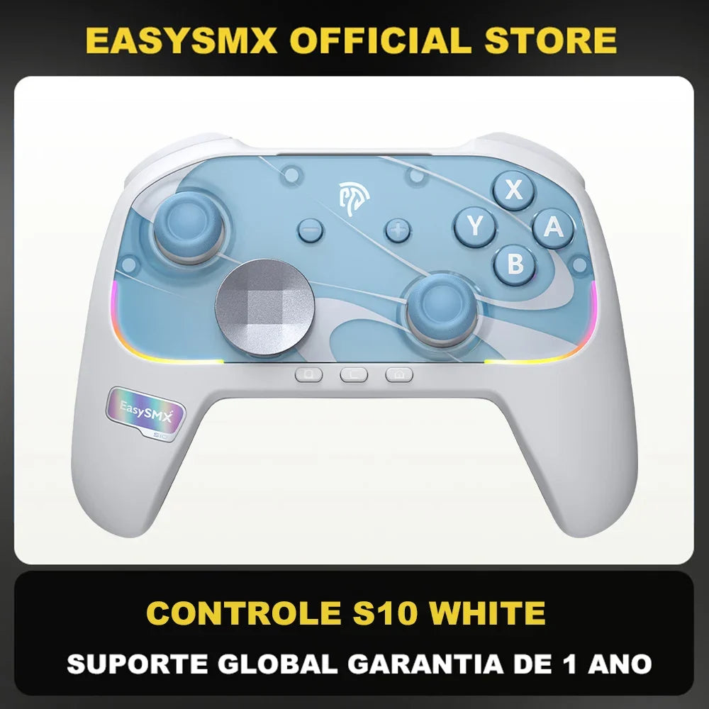 EasySMX S10 white wireless gamepad with RGB LED and TMR joystick, compatible with Switch/PC on Tampa Home & Garden Store