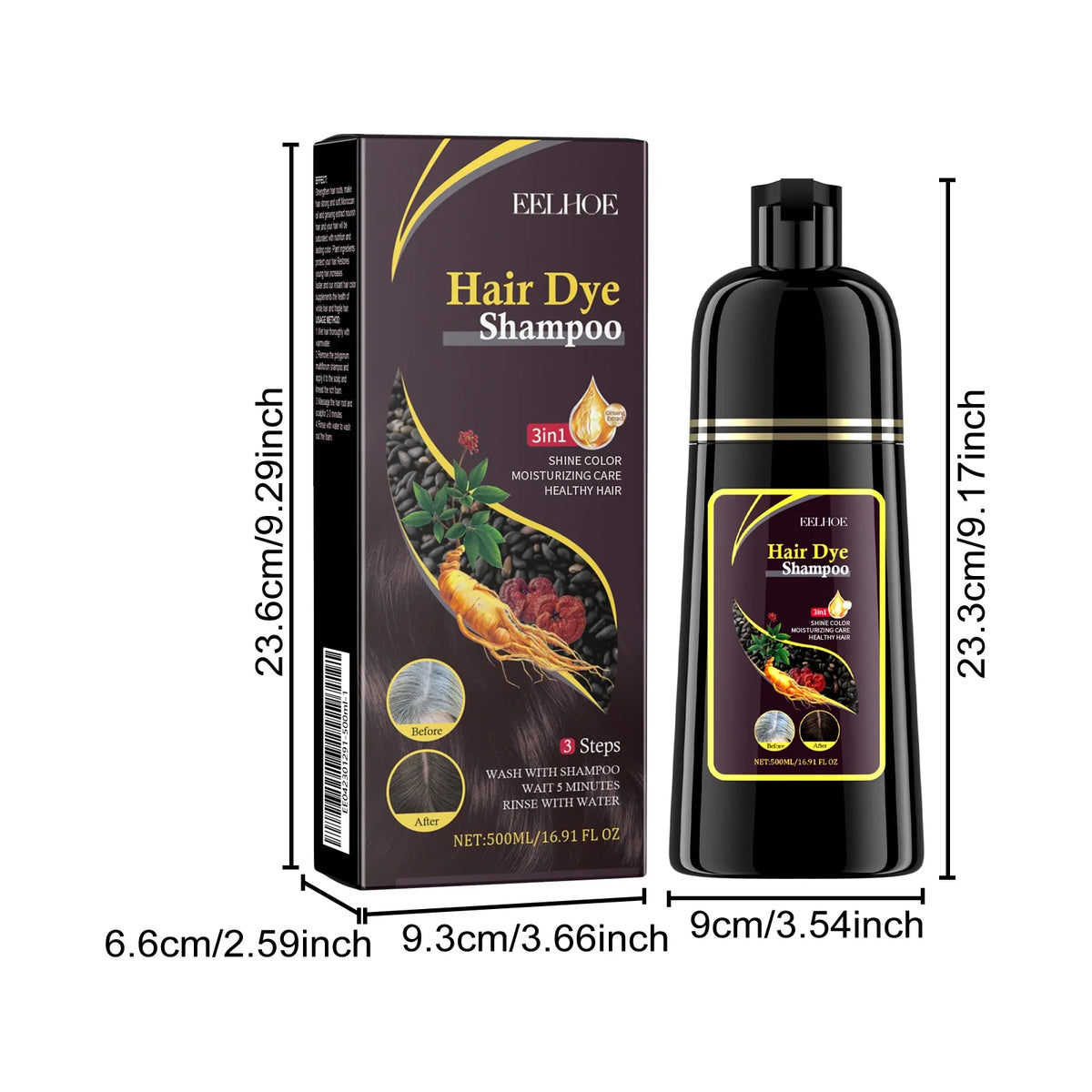 EELHOE Hair Dye Shampoo purple box + black bottle, 3in1 color care, Silcy Skin, 2-piece set on Tampa Home & Garden Store