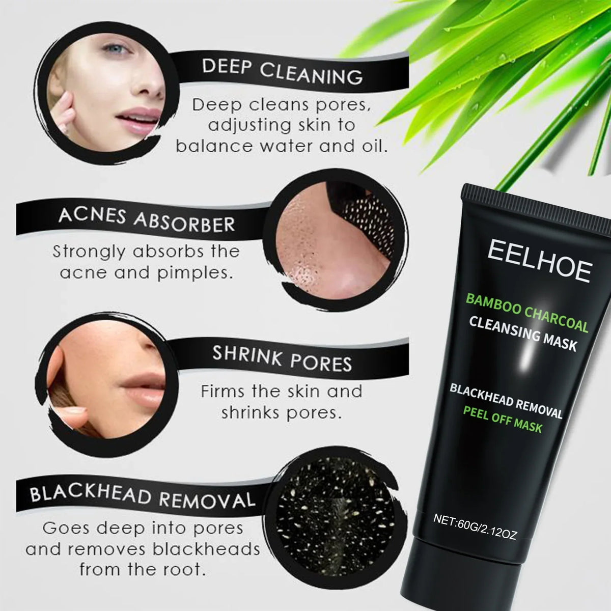 Eelhoe bamboo charcoal blackhead removal peel-off mask by Silcy Skin in a black tube on Tampa Home & Garden Store