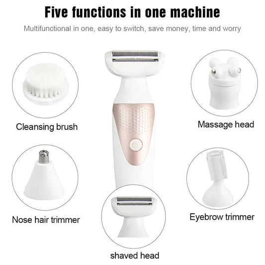 5 In 1 Waterproof Electric Shaver For Women rose-gold panel 6-piece set on Tampa Home & Garden Store