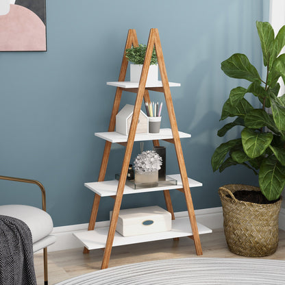 Solid bamboo wood oxford “A”frame ladder display bookshelf - Tampa Home & Garden Store