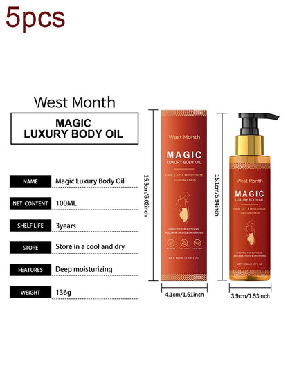 West Month Magic Luxury Body Oil by Silcy Skin orange box and bottle 100ml deep moisturizing on Tampa Home & Garden Store