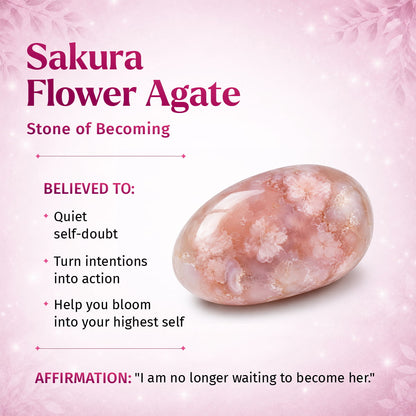 Bracelet The Woman You’re Becoming pink Sakura Flower Agate gemstone on Tampa Home & Garden Store