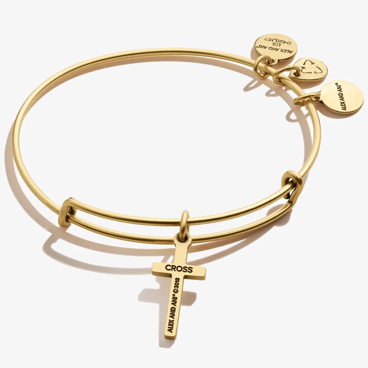 Cross Charm Bangle gold tone bracelet by ALEX AND ANI with cross pendant and 3 charm discs on Tampa Home & Garden Store