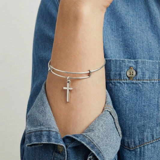 Cross Charm Bangle by ALEX AND ANI, silver-tone wrap bracelet with cross pendant on Tampa Home & Garden Store