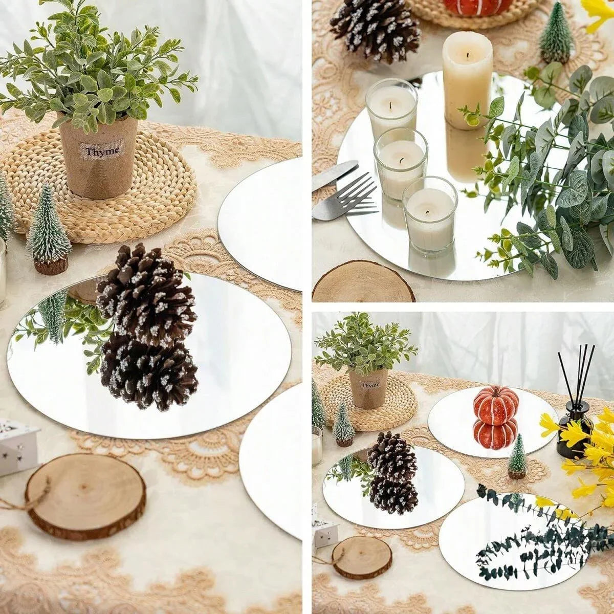 10pcs acrylic round mirror centerpiece trays; silver reflective circle plates for weddings on Tampa Home & Garden Store
