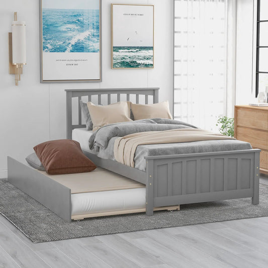 Twin Platform Bed with Trundle Gray wood frame with under-bed storage on Tampa Home & Garden Store
