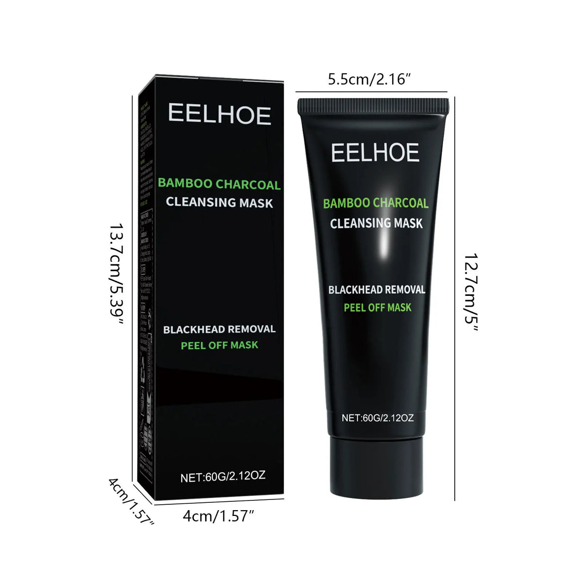 EELHOE Bamboo Charcoal Cleansing Mask box and tube, black peel-off mask for pores, 60g on Tampa Home & Garden Store