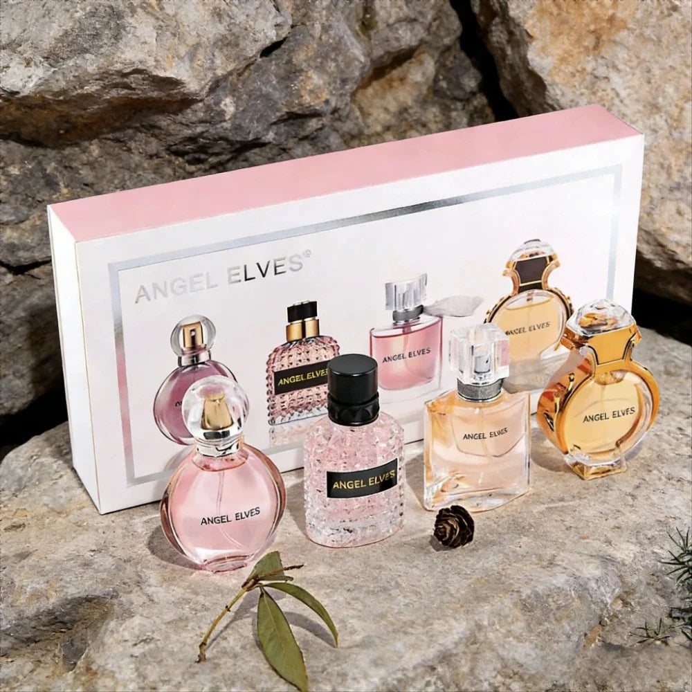 Angel Elves unisex perfume gift set with pink and clear glass bottles in a white box on Tampa Home & Garden Store