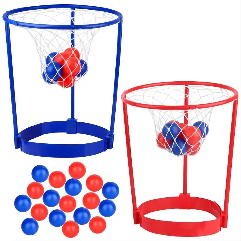 2-pack adjustable head hoop basketball game sets in blue and red with nets and balls on ground on Tampa Home & Garden Store