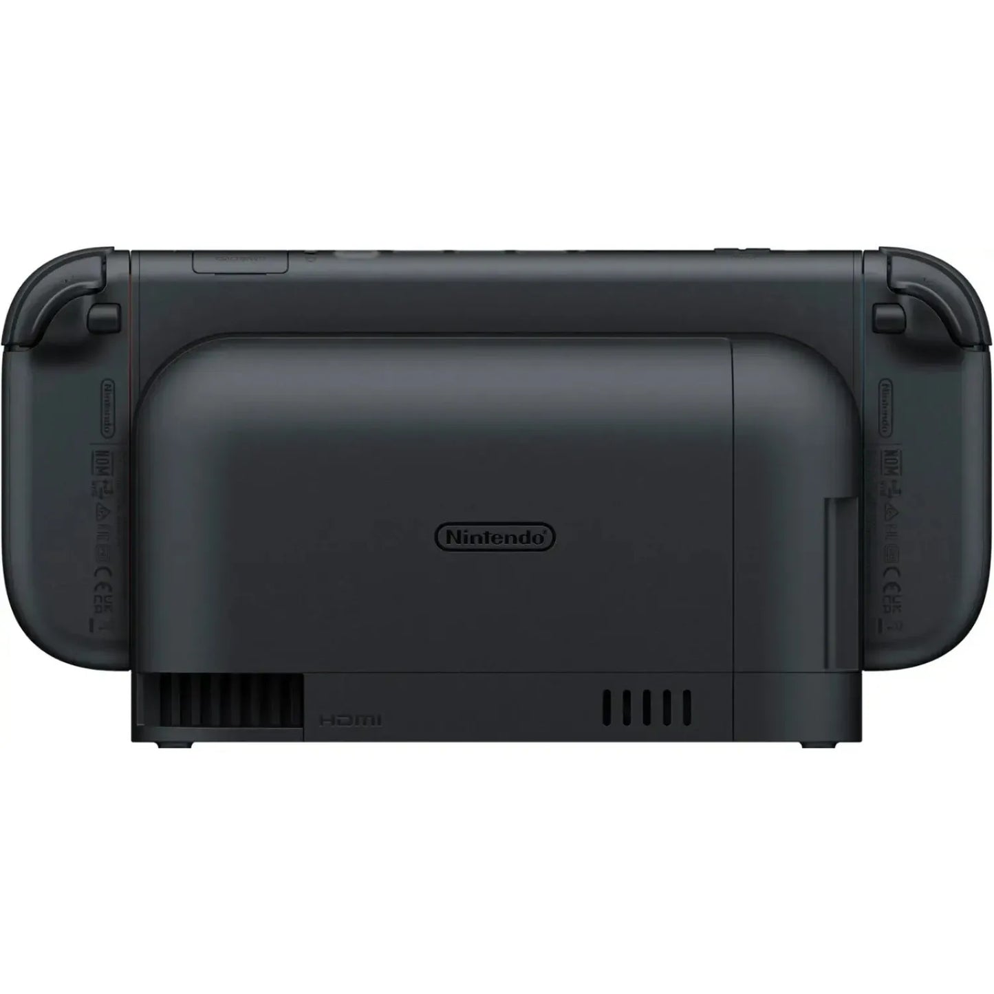 Nintendo Switch 2 gaming console with attached Joy-Con controllers in dark gray, Nintendo logo on Tampa Home & Garden Store