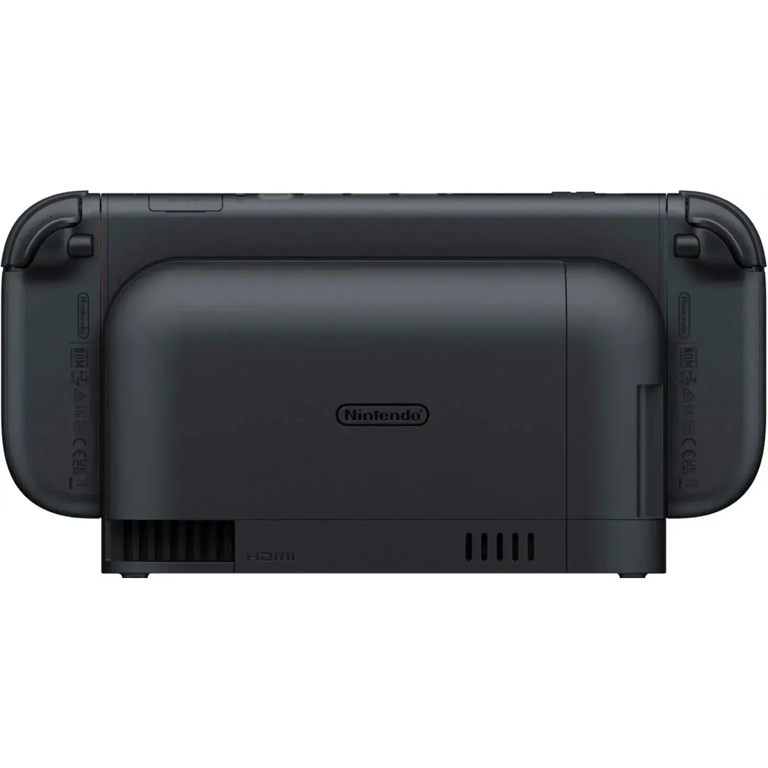 Nintendo Switch 2 gaming console with attached Joy-Con controllers in dark gray, Nintendo logo on Tampa Home & Garden Store