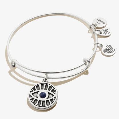 Bracelet Evil Eye + Sodalite Charm Bangle by Alex and Ani, silver-tone with blue eye charm on Tampa Home & Garden Store