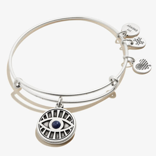 Bracelet Evil Eye + Sodalite Charm Bangle by Alex and Ani, silver-tone with blue eye charm on Tampa Home & Garden Store