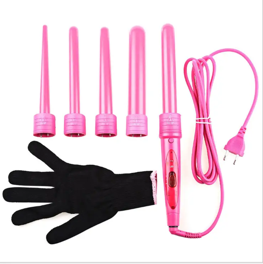 pink 5 part interchangeable ceramic hair curling iron set with 5 barrels, glove, cord on Tampa Home & Garden Store