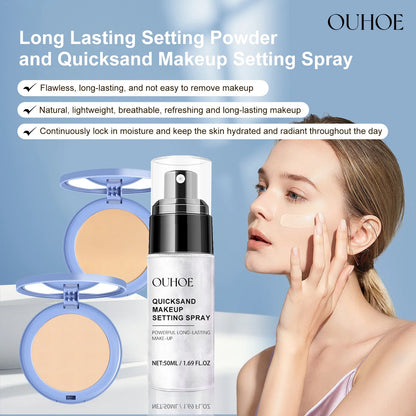 OUHOE quicksand makeup setting spray and three blue compact powders for facial powder set on Tampa Home & Garden Store