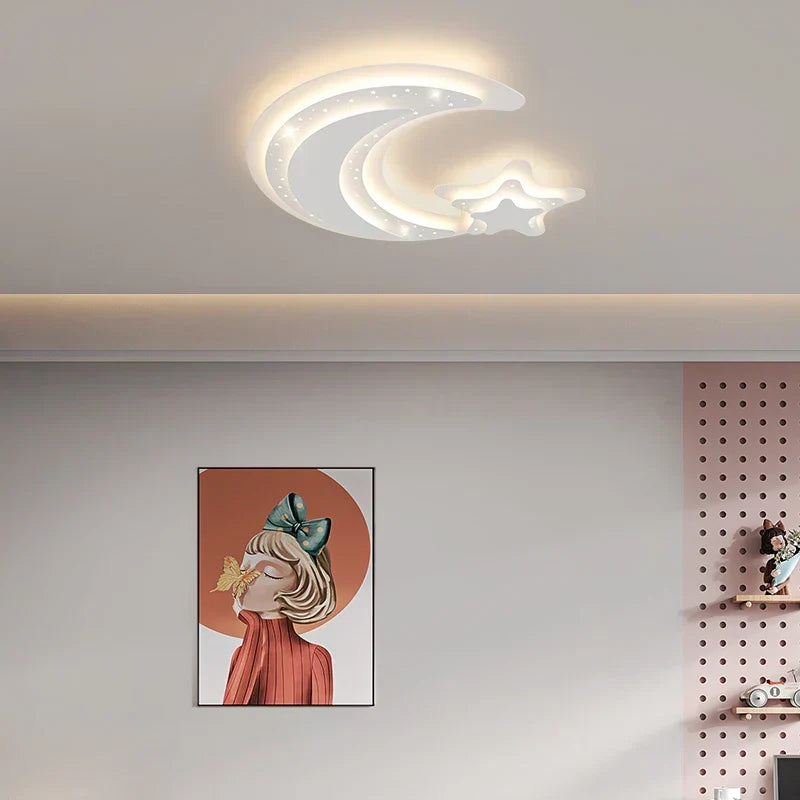 DecorBites Kids Room LED Chandelier — crescent moon star ceiling lamp with LEDs white finish on Tampa Home & Garden Store