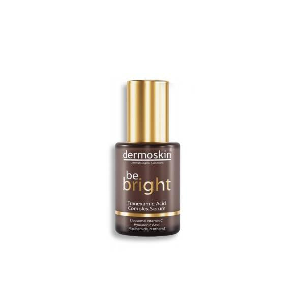 Dermoskin be bright Tranexamic Acid Complex Serum in brown bottle with gold cap on Tampa Home & Garden Store