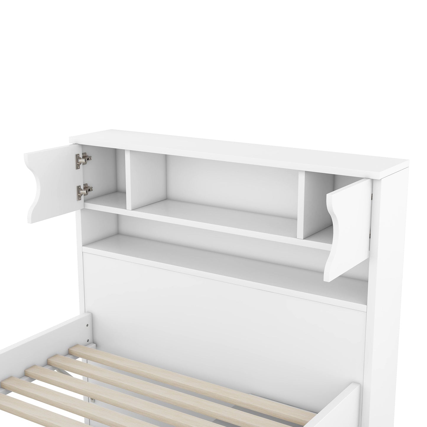 Twin Size Captain Platform Bed Frame with Storage Bookcases and Shelves,Four Drawers,White - Tampa Home & Garden Store