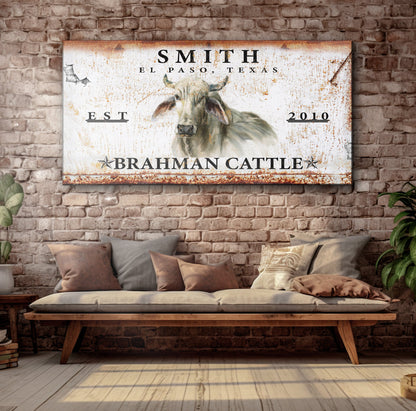 Brahman Cattle Sign canvas by Tailored Canvases; rusted, Brahman cattle illustration on Tampa Home & Garden Store
