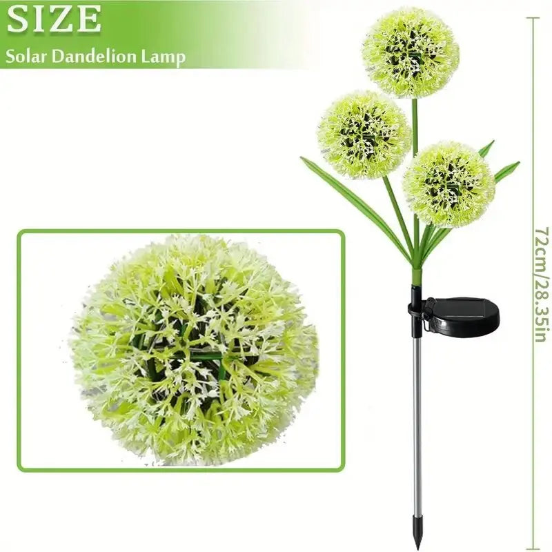 3-head Solar Dandelion LED Lawn Light on stake with solar panel, green garden lighting for yards on Tampa Home & Garden Store