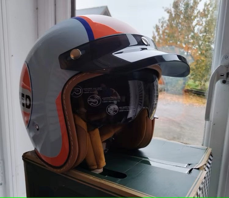 Street King open-face helmet by BikerZoneZ, gray with orange/blue trim, DOT & ECE approved on Tampa Home & Garden Store