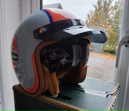 Street King open-face helmet by BikerZoneZ, gray with orange/blue trim, DOT & ECE approved on Tampa Home & Garden Store