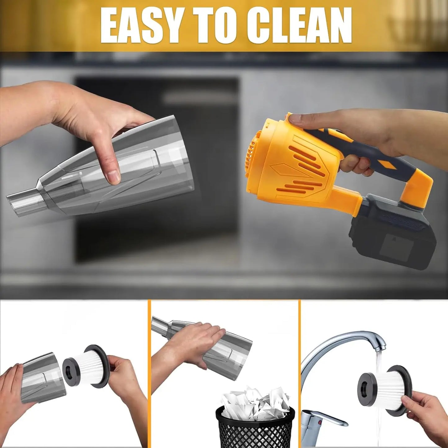 3 in 1 Cordless Handheld Vacuum Blower 10kPa Compatible 20V Battery Car Home