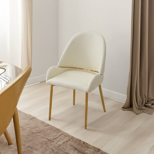Chaise de salle à manger avec pieds en métal revêtus de cuir PU couleur beige (Lot de 2) (Mousse + Beige + Métal)