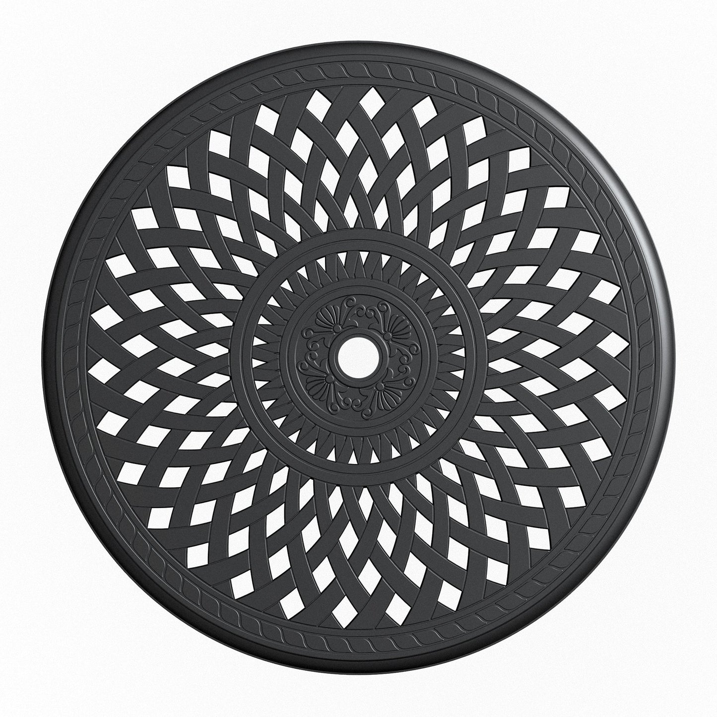 Ø30.71-inch Cast Aluminum Patio Dining Table With Black Frame and Umbrella Hole - Tampa Home & Garden Store