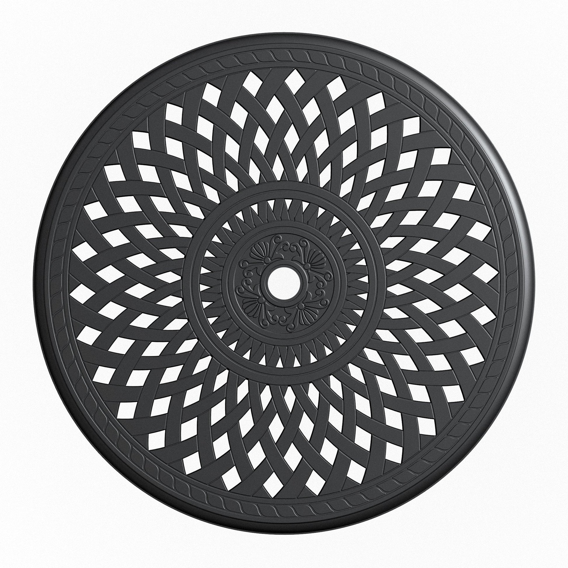 Ø30.71-inch Cast Aluminum Patio Dining Table With Black Frame and Umbrella Hole - Tampa Home & Garden Store