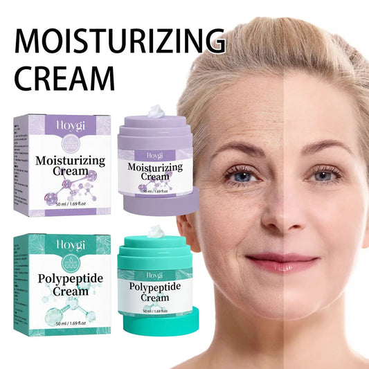 Moisturizing Cream with collagen anti-aging by Hoygi in purple jar and pastel boxed packaging set on Tampa Home & Garden Store