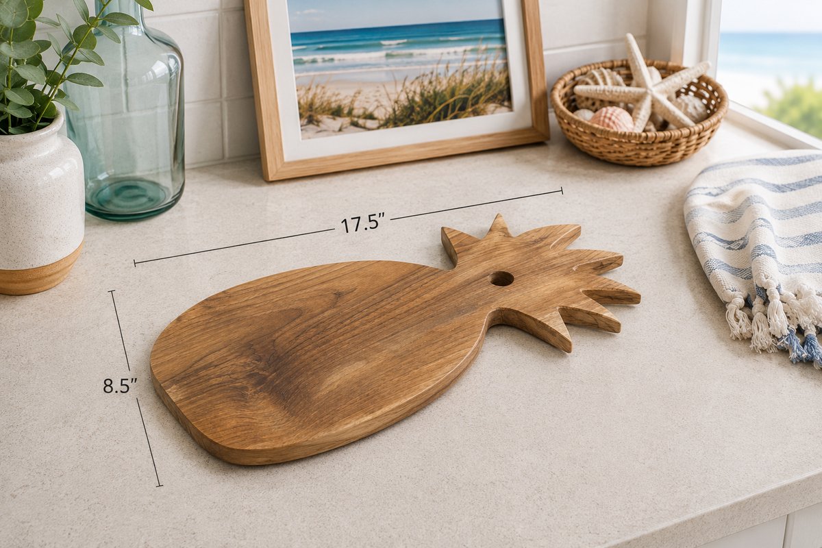 Teak pineapple cutting board large by The Broward Design Center, 17.5in x 8.5in on Tampa Home & Garden Store