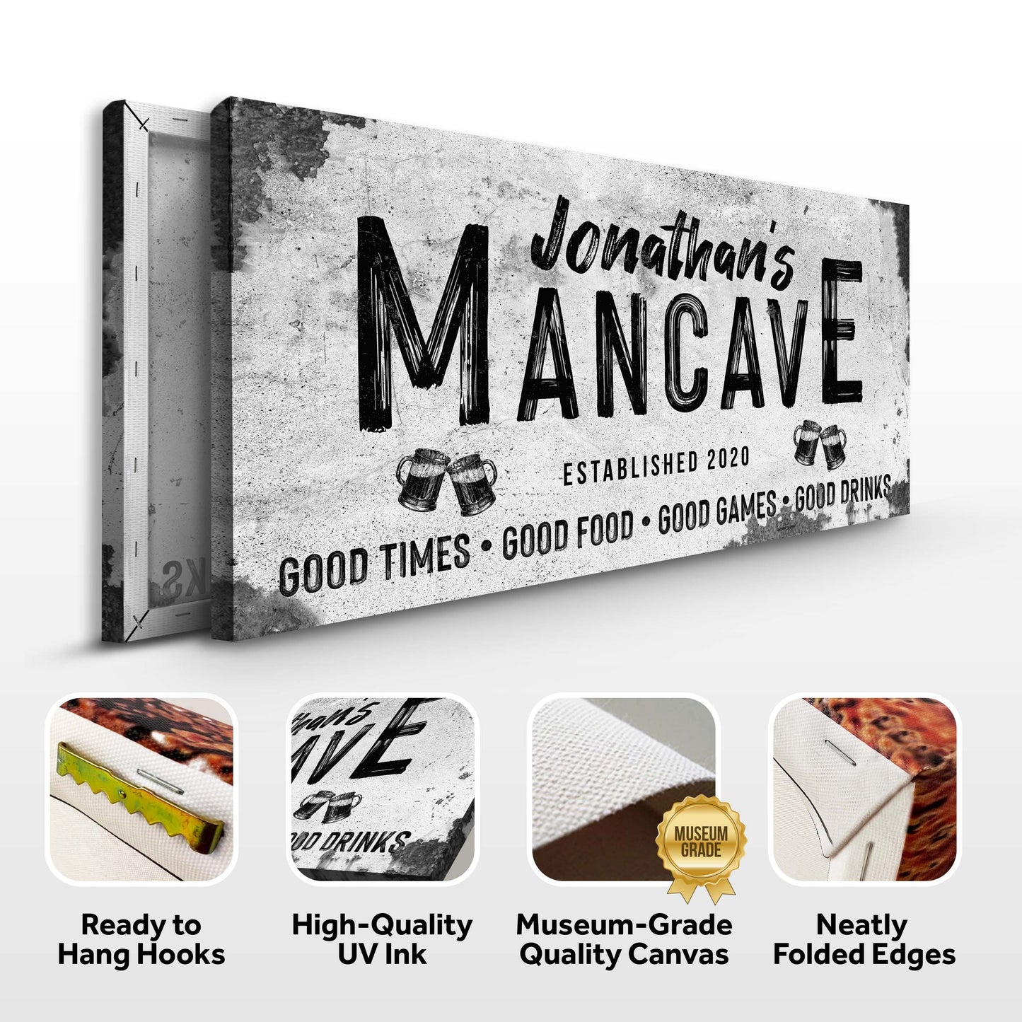 Good Times Man Cave Sign III canvas with bold black typography Tailored Canvases on Tampa Home & Garden Store