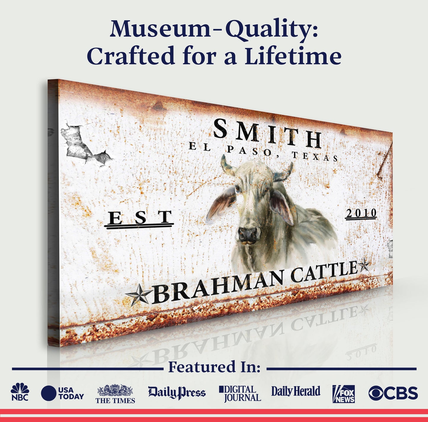 Brahman Cattle Sign II canvas by Tailored Canvases with Brahman cattle artwork on Tampa Home & Garden Store
