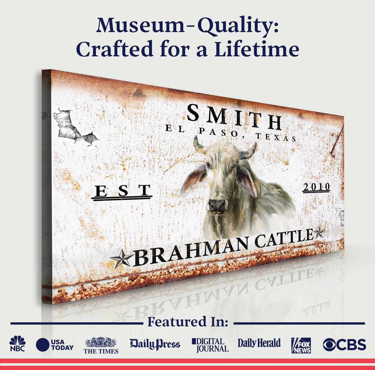 Brahman Cattle Sign II canvas by Tailored Canvases with Brahman cattle artwork on Tampa Home & Garden Store