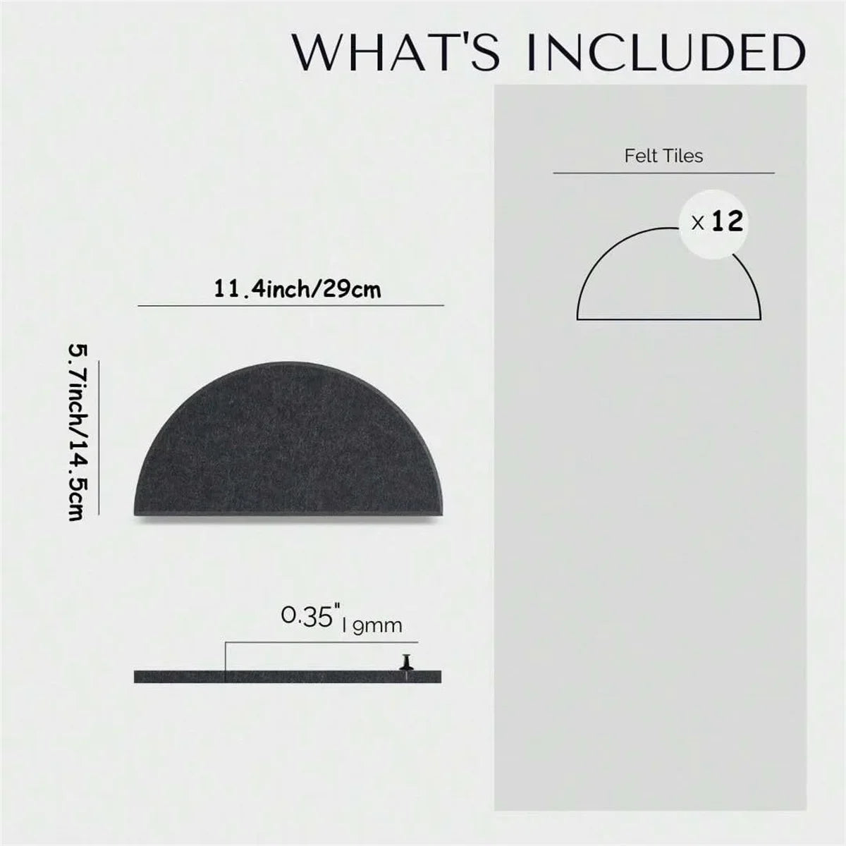 Perfecsy 12pcs semicircular felt wall tiles kit with self-adhesive board in dark charcoal on Tampa Home & Garden Store