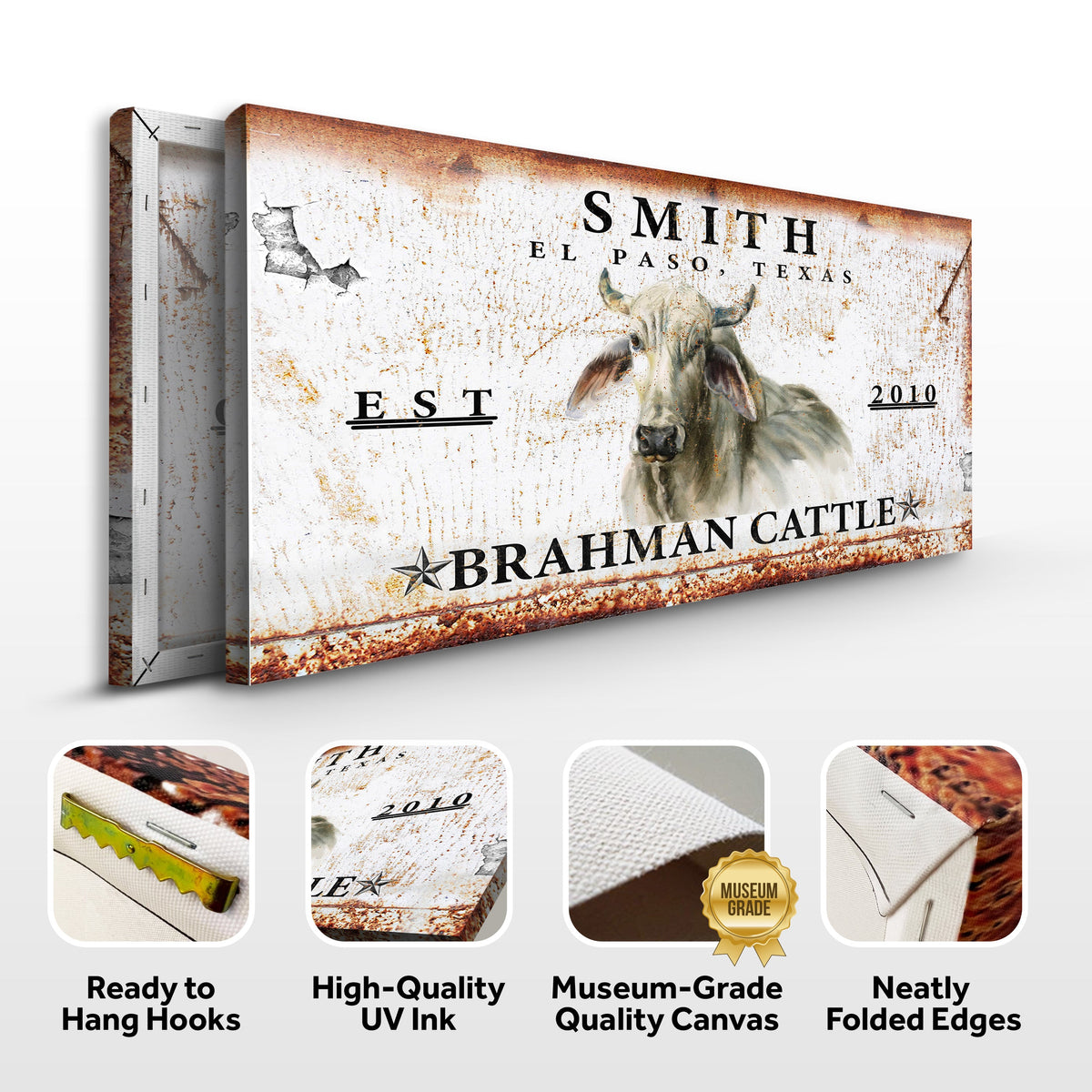 Brahman Cattle Sign II canvas wall art by Tailored Canvases, rustic sign with Brahman cow on Tampa Home & Garden Store