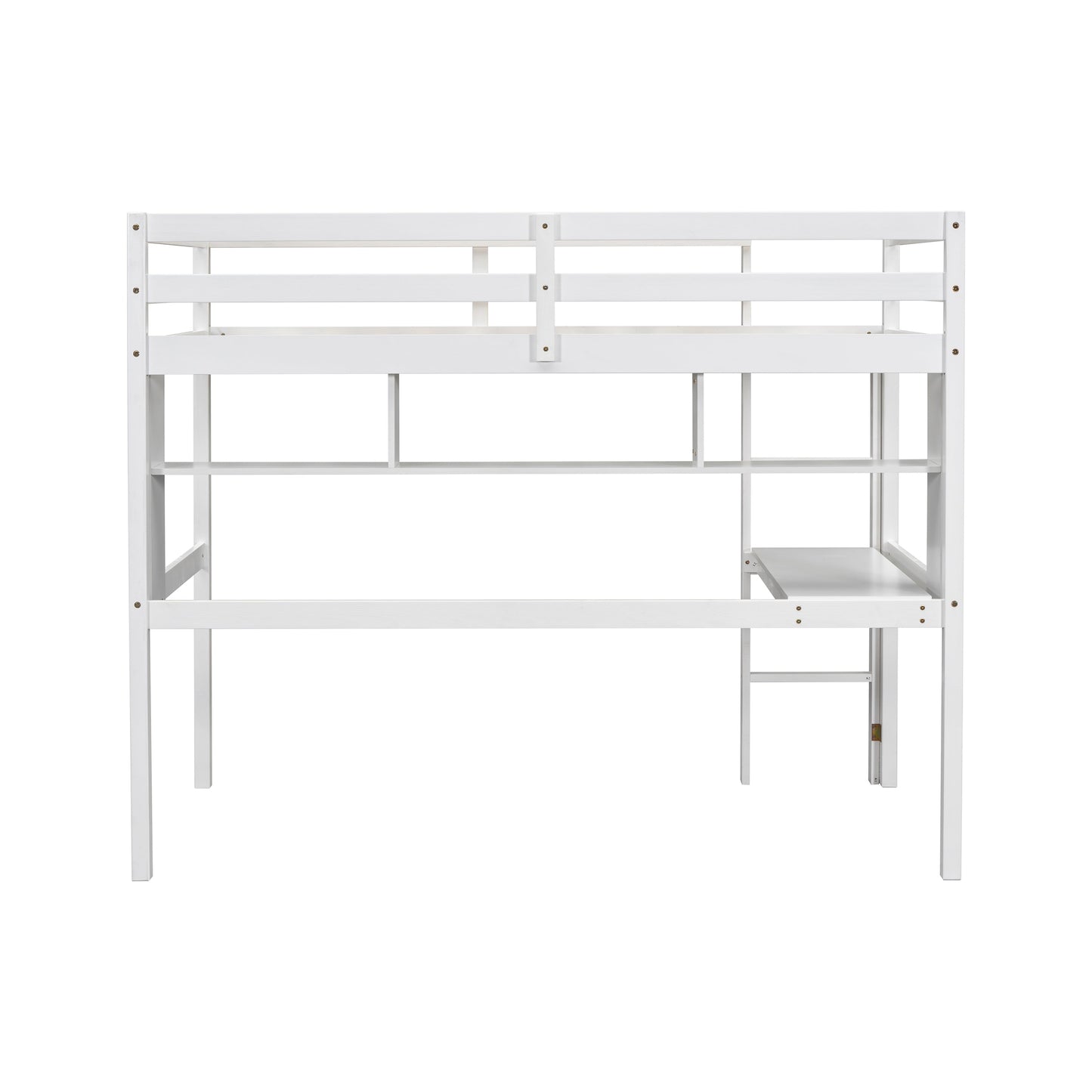 Twin Loft Bed with built-in desk and bookcase of three compartments, Guardrails and Ladder,White - Tampa Home & Garden Store