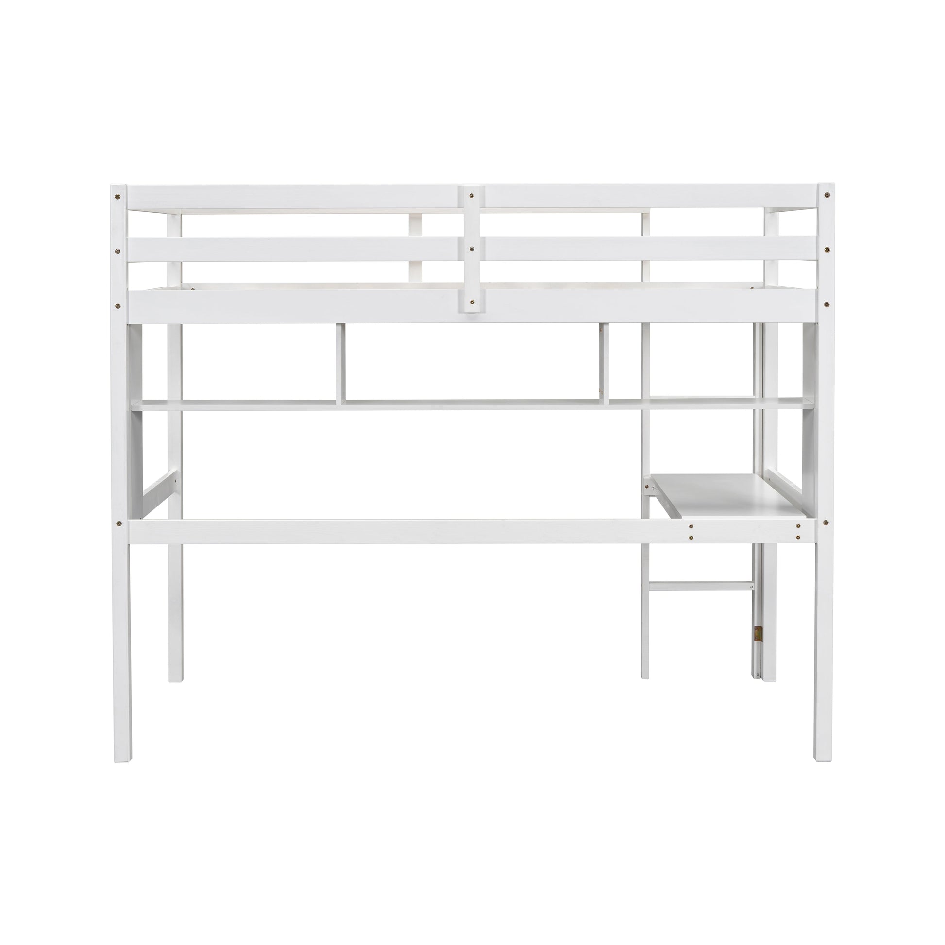 Twin Loft Bed with built-in desk and bookcase of three compartments, Guardrails and Ladder,White - Tampa Home & Garden Store